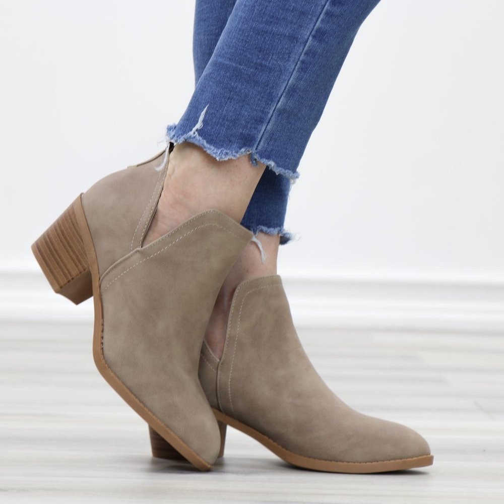 Khaki Pointy Toe Open Side Ankle Booties - Picture 2 of 15